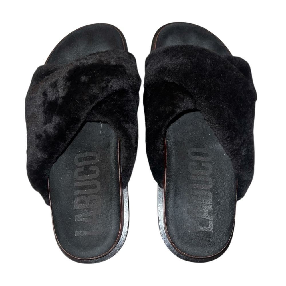 Euc Labucq Mo Slides Sandal Genuine Leather Black Shearling It 38 Us 8 Luxury